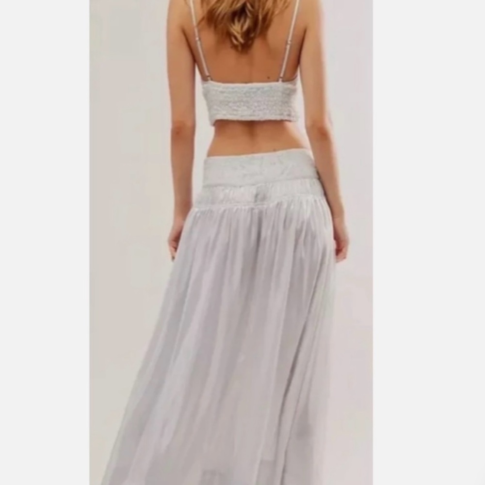 Free People Mermaid Dreams Silver Pearl Smocked Crop Top - Picture 3 of 5